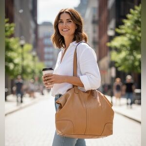 Coach Hadley Leather large Duffle shoulder Bag natural tan with wristlet